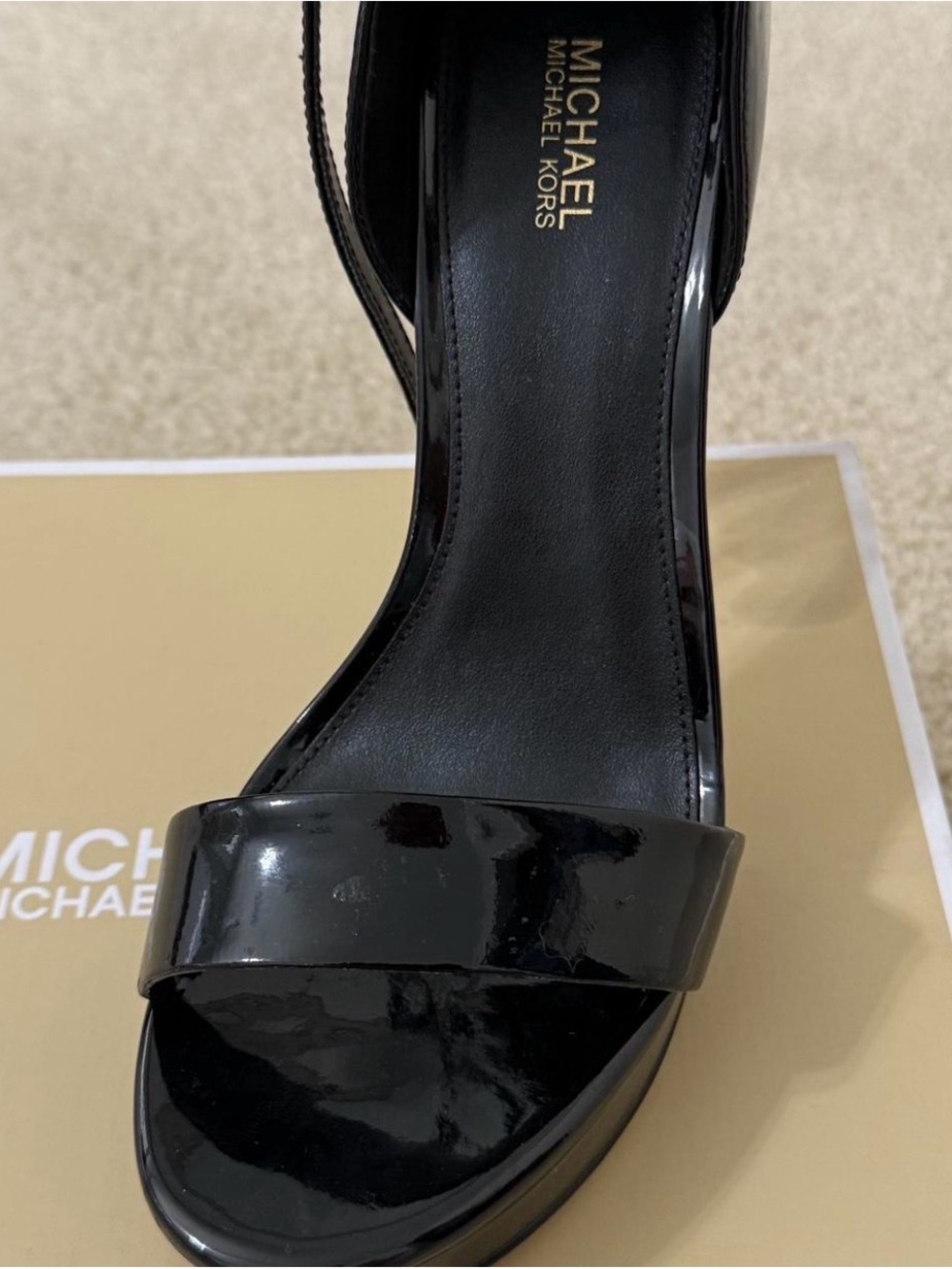 Michael Kors Black Patent Leather Open-Toe Stiletto Sandal